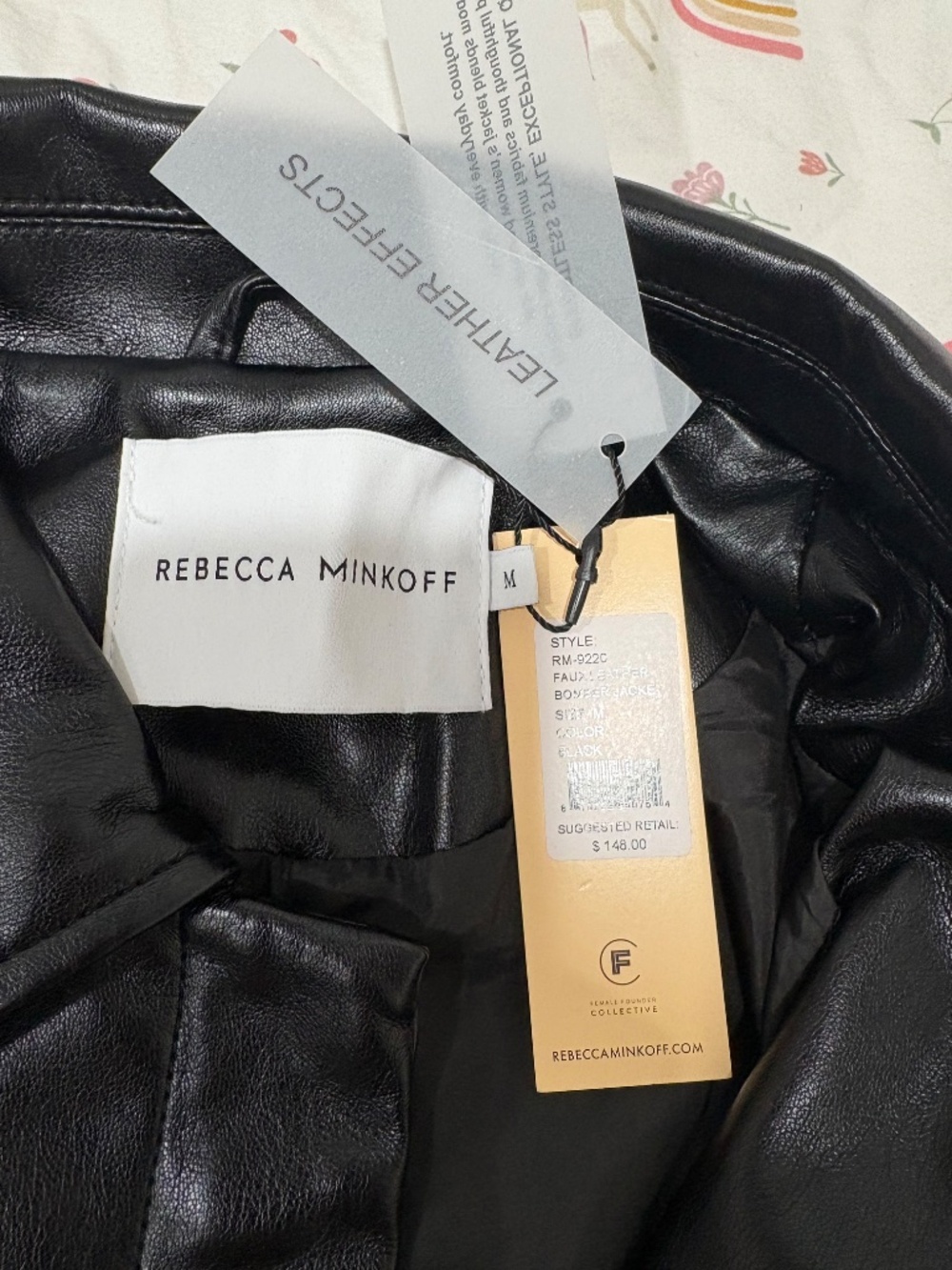 NWT Rebecca Minkoff RM-9220 Faux Leather Bomber Jacket M Black MSRP $148